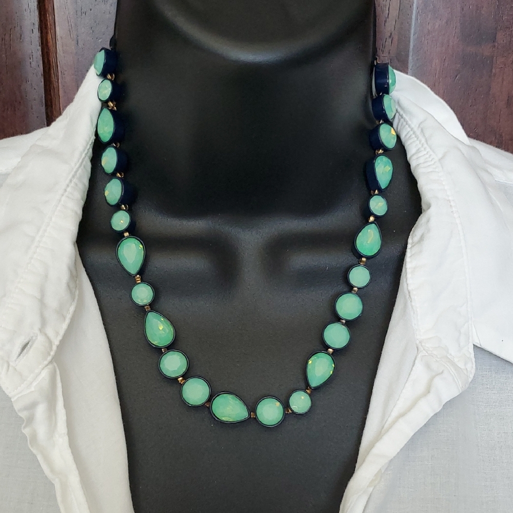 J. Crew Teal and Navy Brulee Necklace